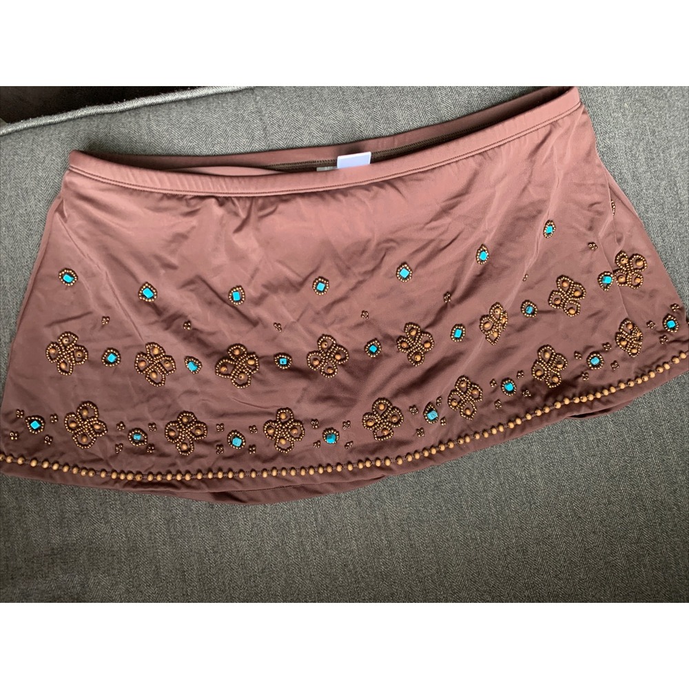 NEW Shape FX Beaded Swim Skirt Brown, Tummy Control SZ 16 NWT (J28) 0200